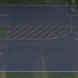 Diagonal yellow stripes painted on some streets and highways indicate